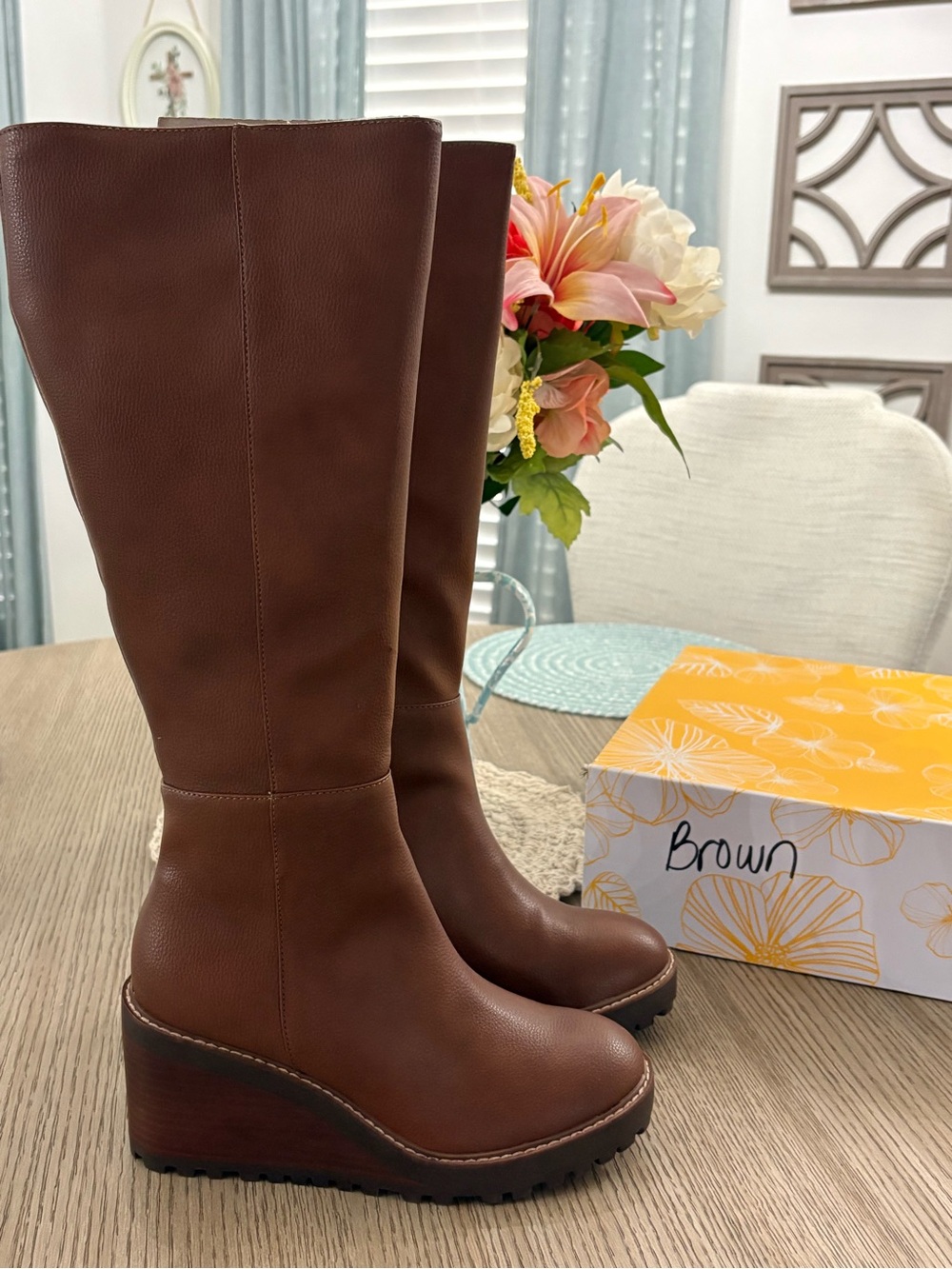 NEW In Box Adrena Brown Tall Wedge Boot Size 7.5 - Picture 9 of 12